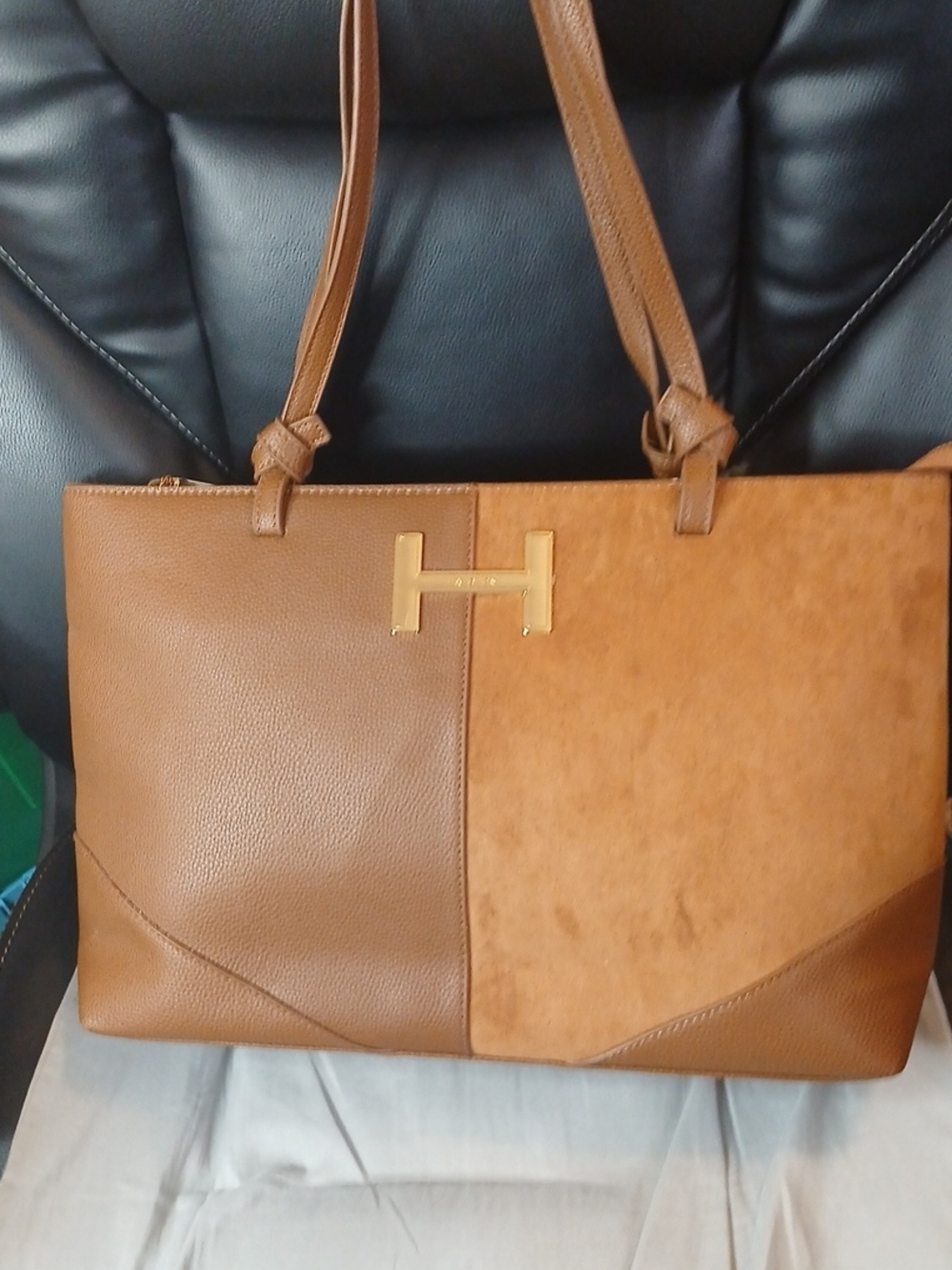 H By Halston Leather & Suede Two-Tone Tote Bag in Brown